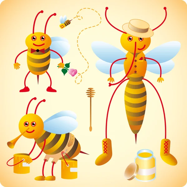 Drie gelukkige bijen — Stockvector