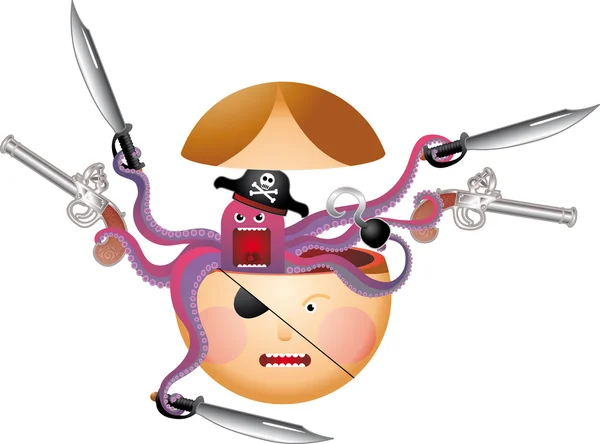 Zlé Myšlenky Jako Ozbrojený Pirát Chobotnice Hlavě — Stockový vektor