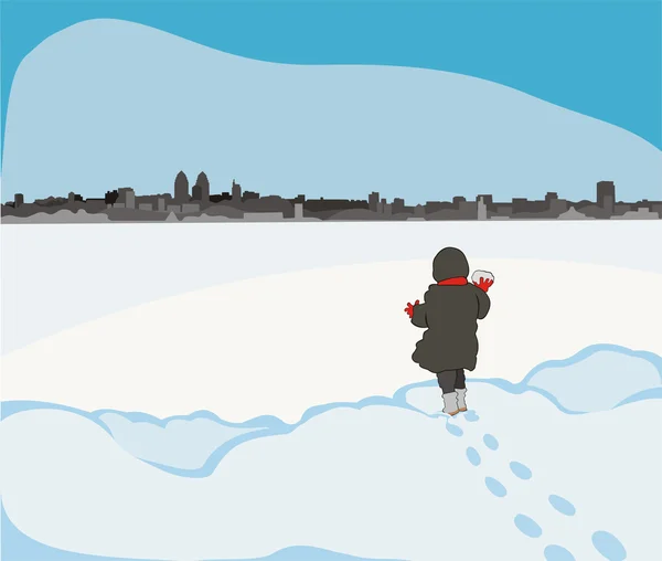 Παιδί στον παγωμένο ποταμό — Διανυσματικό Αρχείο