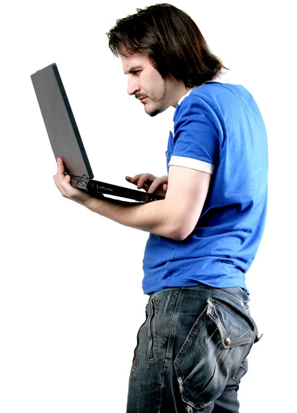 Uomo isolato lavorare con il computer portatile — Foto Stock