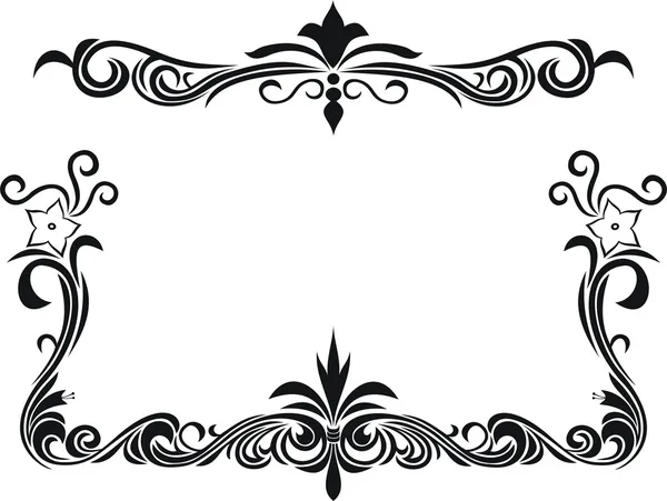 Siyah Beyaz Dekoratif Çerçeve Çiçek Öğeleri — Stok Vektör