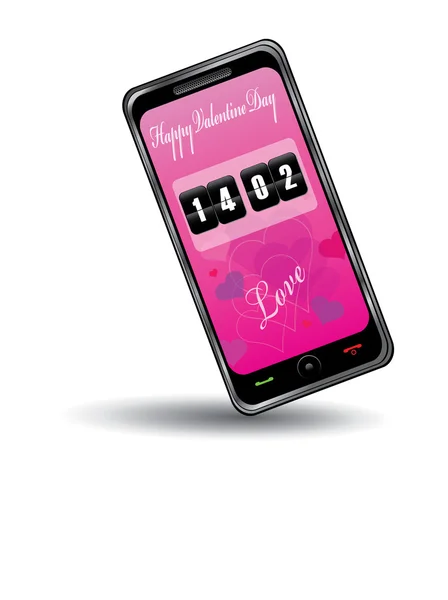Dotykový Mobil Valentýna Růžovou Barvou Srdce Jako Pozadí — Stockový vektor