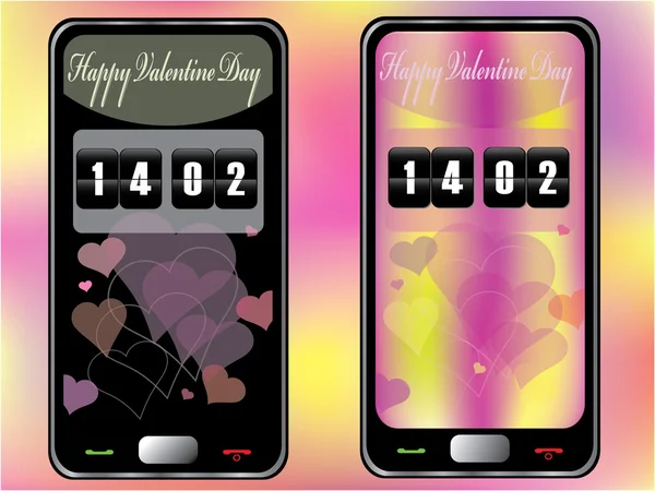 触摸屏手机的情人节与粉红颜色和作为背景的心 — 图库矢量图片