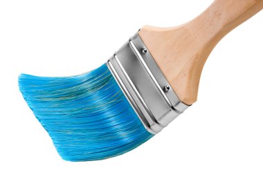 Paint brush vith blue bristles, isolated on white clipart