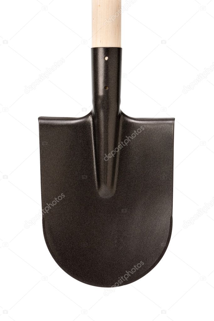 Spade shovel with a wood handle isolated