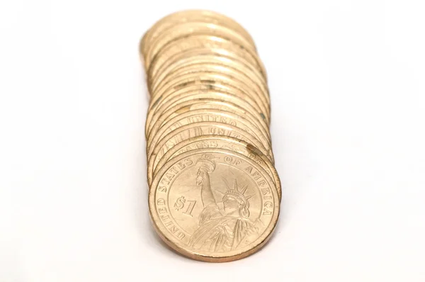 美元硬币白背地面上孤立 — 图库照片