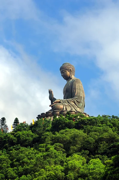 Гигантский Будда Тянь Тань Любовью Смотрит Гонконга Китай — стоковое фото