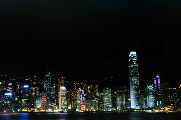 Hong Kong Skyline Während Der Nacht Mit Spektakulären Lichtern — Stockfoto