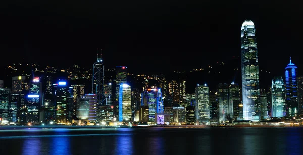 Hong Kong Skyline Tijdens Nacht Met Spectatular Lichten — Stockfoto