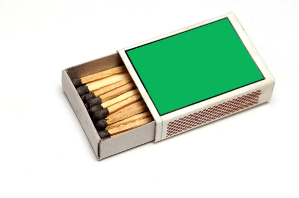 Green Matchbox Isolated White Background — Stock Photo, Image