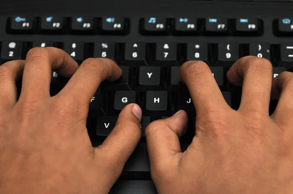 Small Cute Hands Working Key Board — Stock Photo, Image