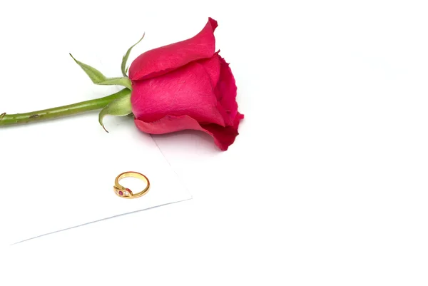 Karte Ring Und Rose Ein Konzept Von Valentin Und Verlobung — Stockfoto