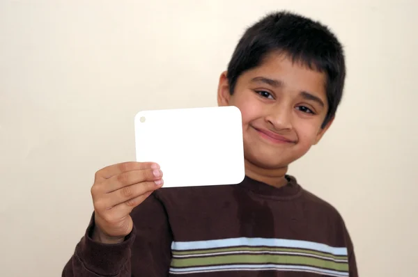 Handsome Indian Kid Holding Signboard — Stock Photo, Image
