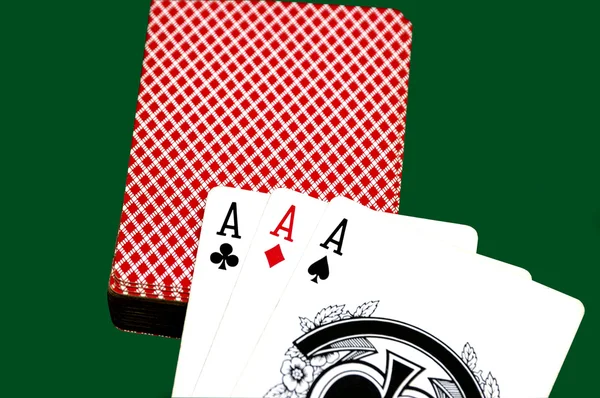 Drie Azen Betekenende Winnende Kaarten Bij Poker — Stockfoto