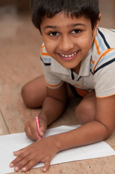 Handsome Indian Kid Doing Homework — Stock Photo, Image