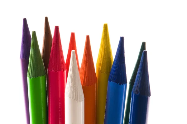Collectie van kleurrijke pennen op witte achtergrond — Stockfoto
