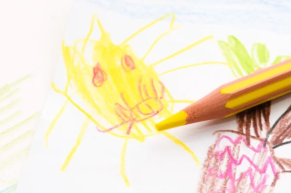 Pencil Child Drawing Sun — Stock Photo, Image