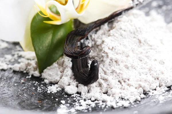 Gousses Vanille Avec Sucre Aromatique Fleur — Photo