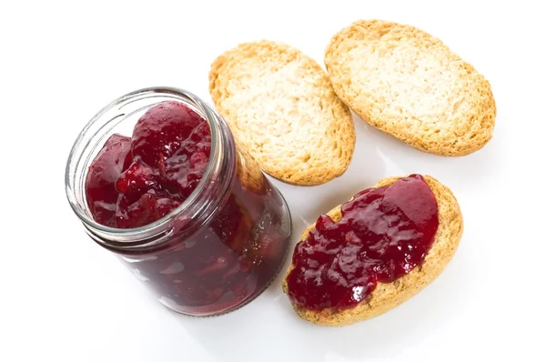 stock image Breakfast of cherry jam on toast