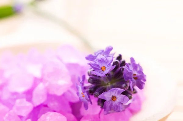 Λεβάντα λουλούδι και μπάνιο αλάτι. σπα και ευεξίας — Φωτογραφία Αρχείου