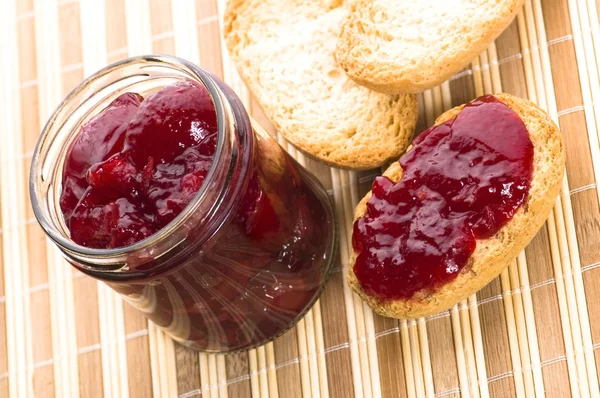 Breakfast Cherry Jam Toast — Stock Photo, Image