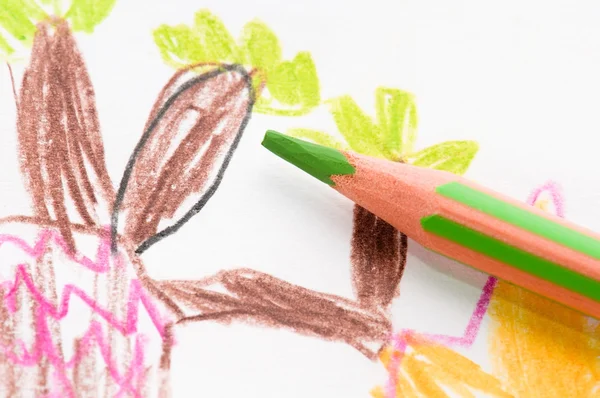 Pencil and child drawing — Stock Photo, Image
