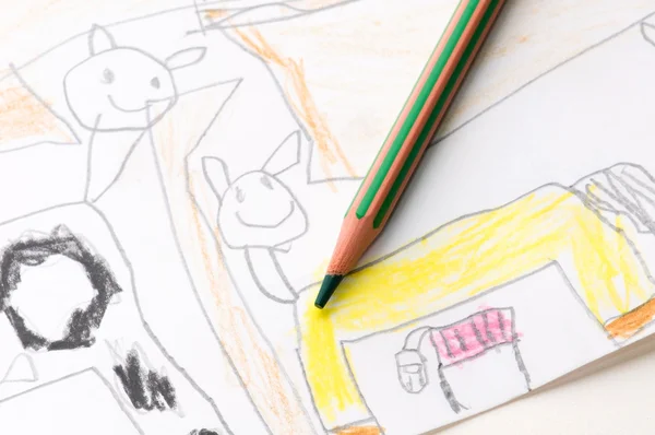 Pencil and child drawing — Stock Photo, Image