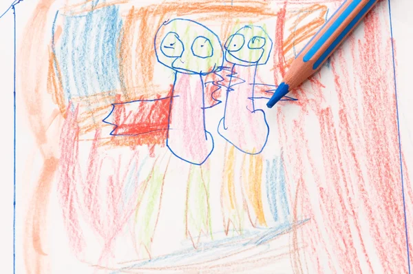 Potlood en kind tekenen — Stockfoto