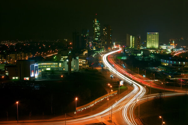 Panorama of the business centre of Vilnius city - capital of Lithuania, night shot