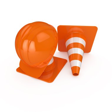 Road warning cone and helmet clipart