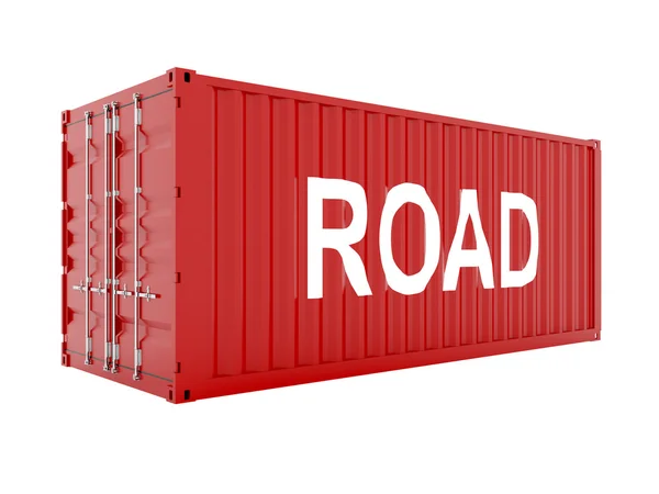 Render Red Cargo Container Road Text — Stock Photo, Image
