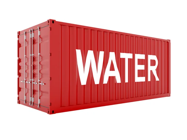Rendering Container Carico Rosso Con Testo Acqua — Foto Stock