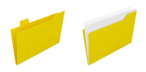 Render Computer Yellow Folders White Background — Stock Photo, Image