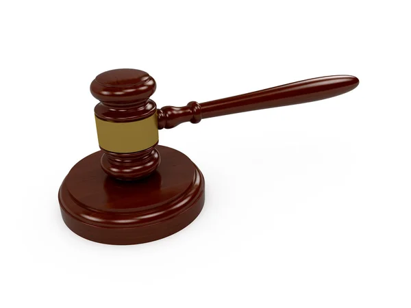 木製の裁判官の小槌白い背景の上の レンダリング — ストック写真