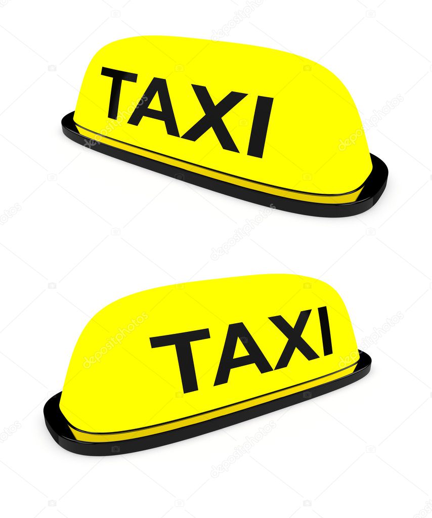 3d render of taxi cab sign in different angles on white background