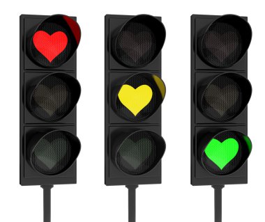 3d render of heart traffic lights on white background clipart