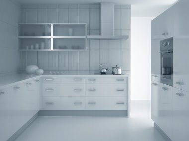 3d render of modern grey blue kitchen clipart