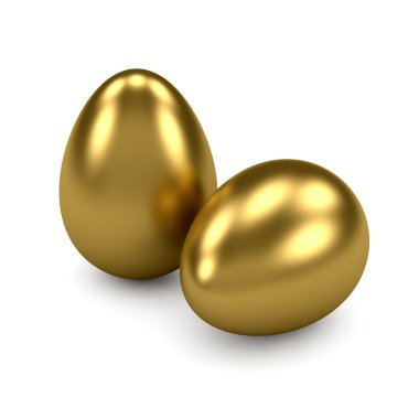 beyaz zemin üzerine altın yumurta 3D render