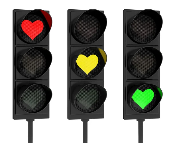 Render Heart Traffic Lights White Background — Stock Photo, Image