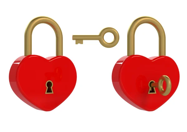 심장 자물쇠와 열쇠 — 스톡 사진