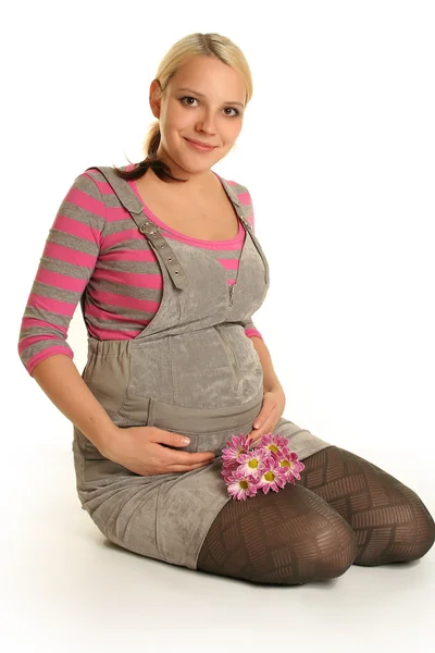 Terhes nő fehér — Stock Fotó