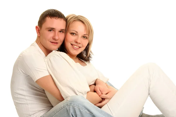 Schönes Junges Paar Küsst Isoliert Auf Weißem Hintergrund — Stockfoto