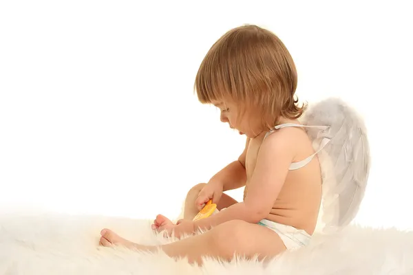 Niedlicher Kleiner Engel Auf Weißem Grund — Stockfoto