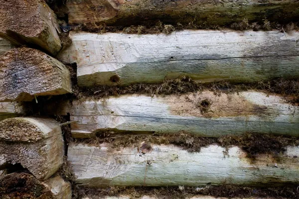 Fragment of old wall of the house of timber — Stock Photo, Image