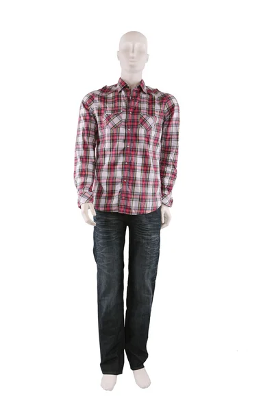 Manliga skyltdockan klädd i skjorta och jeans — Stockfoto