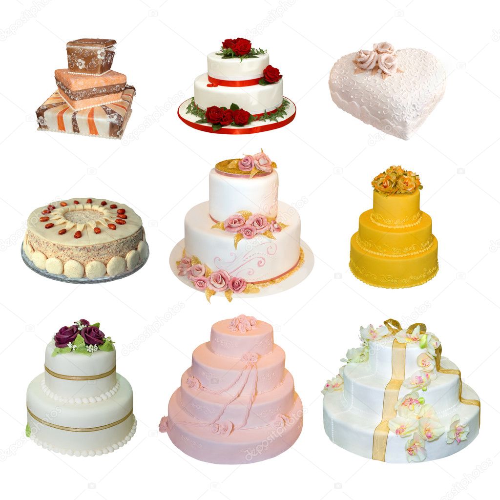 Collection of various types of wedding cakes