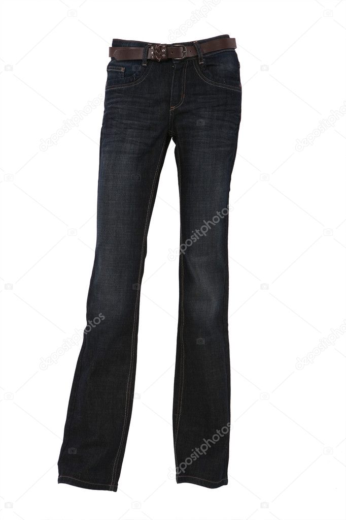 Denim trousers on a mannequin with belt