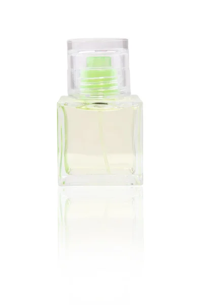 Groene Parfumfles Geïsoleerd Wit — Stockfoto