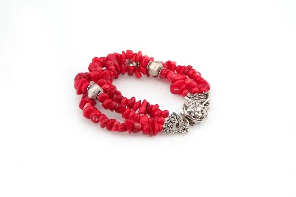 Red Coral Bracelet Isolated White — Stock Photo, Image
