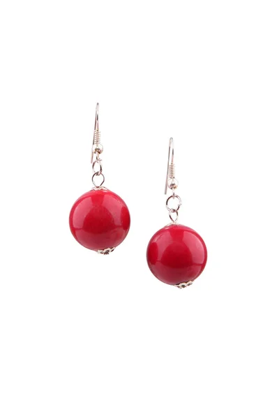 Red Coral Earrings Isolated White — Stock Photo, Image